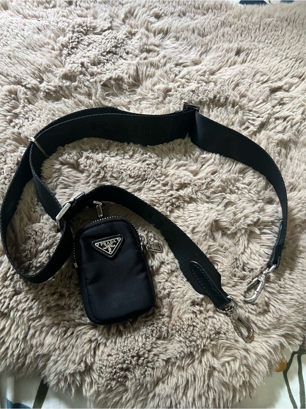 AUTHENTIC PRADA MILANO BLACK NYLON BELT STRAP + MINI POUCH